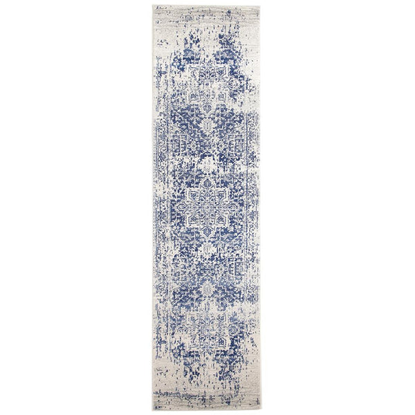 Slana Transitional White Navy Runner Designer Rug - Rugs Of Beauty - 1