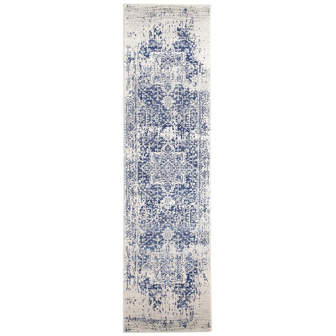Slana Transitional White Navy Runner Designer Rug - Rugs Of Beauty - 1