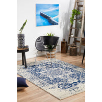 Slana Transitional White Navy Designer Rug - Rugs Of Beauty - 3