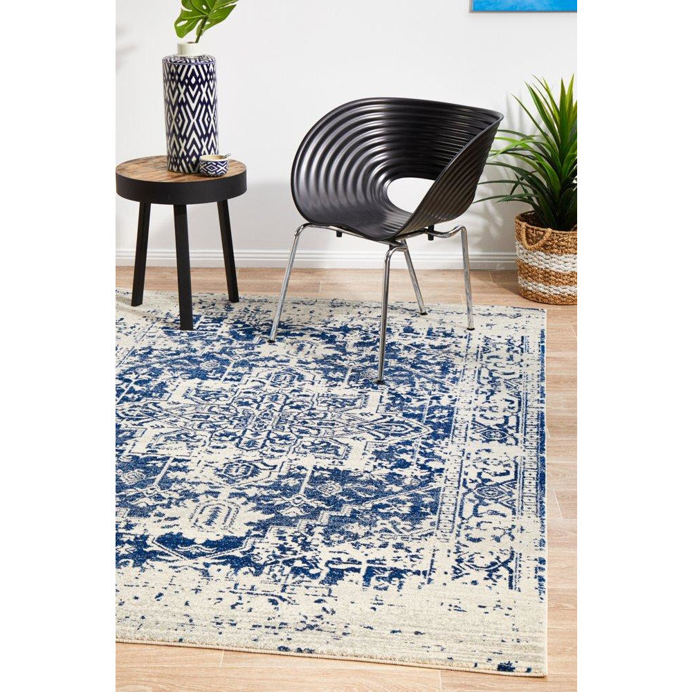 Slana Transitional White Navy Designer Rug - Rugs Of Beauty - 2