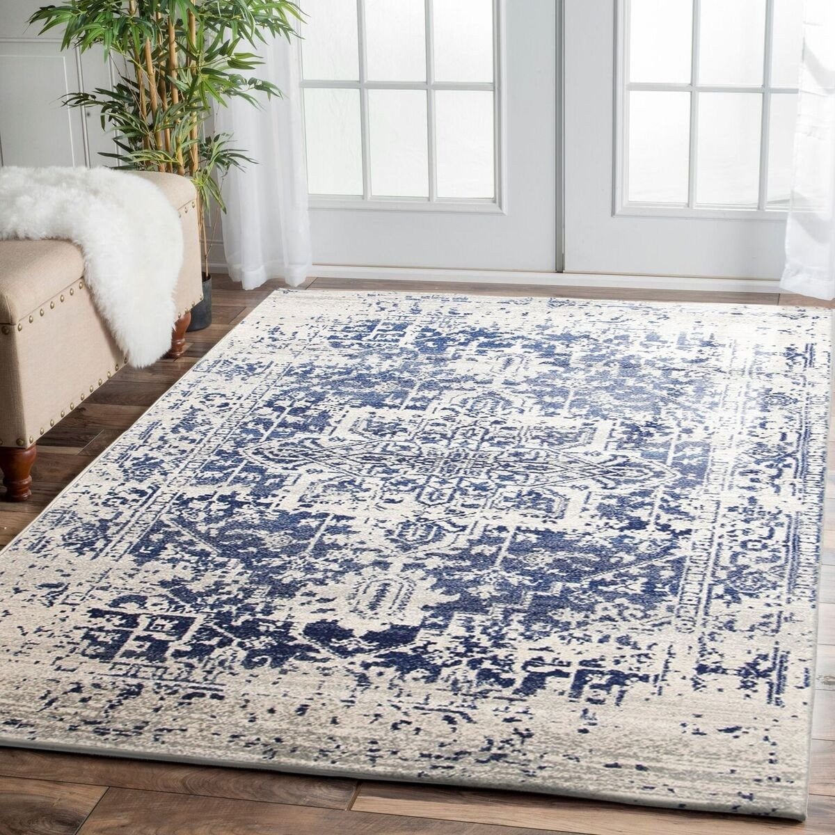 Slana Transitional White Navy Designer Rug - Rugs Of Beauty - 7