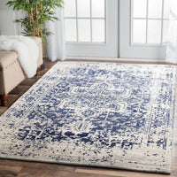 Slana Transitional White Navy Designer Rug - Rugs Of Beauty - 7