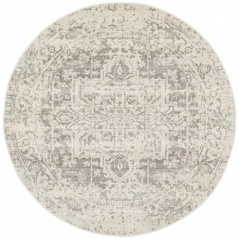 Cibola Transitional White Silver Round Designer Rug - Rugs Of Beauty - 1