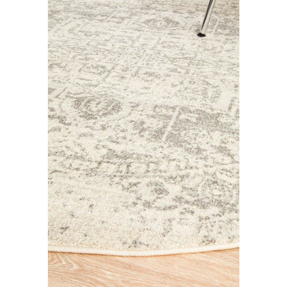 Cibola Transitional White Silver Round Designer Rug - Rugs Of Beauty - 6