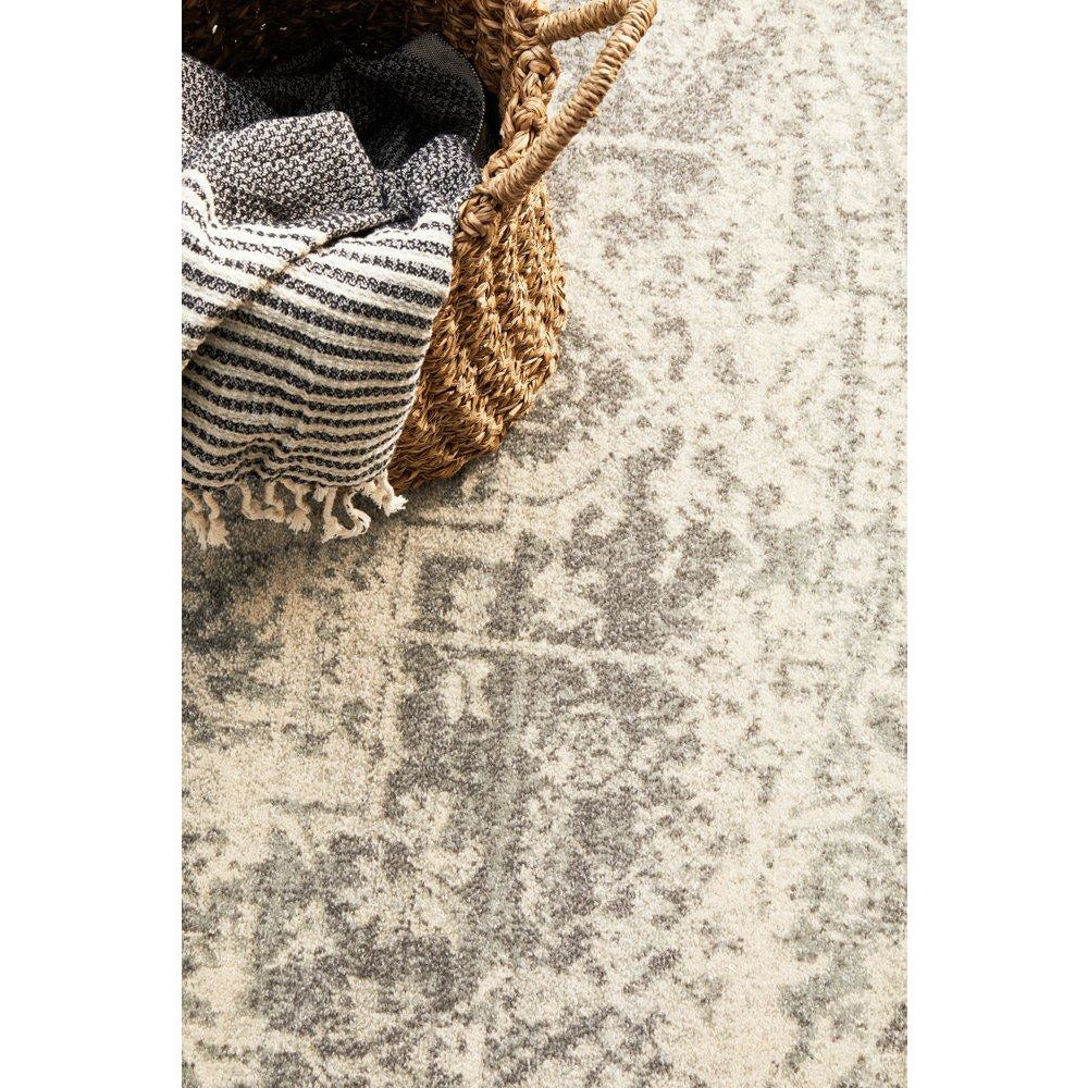 Cibola Transitional White Silver Round Designer Rug - Rugs Of Beauty - 7