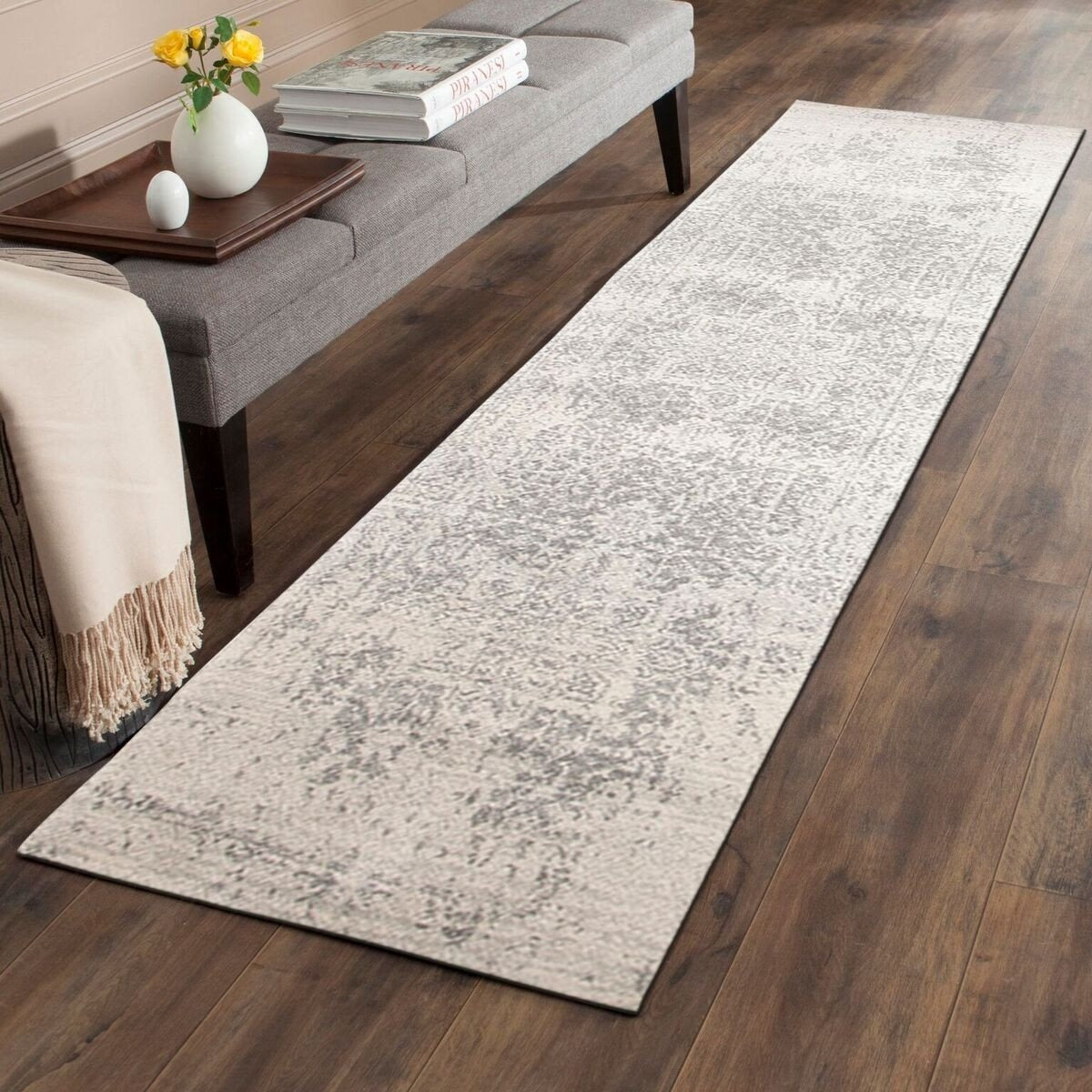 Cibola Transitional White Silver Runner Designer Rug - Rugs Of Beauty - 3