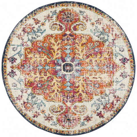 Murias Transitional Multi Coloured Round Designer Rug - Rugs Of Beauty - 1