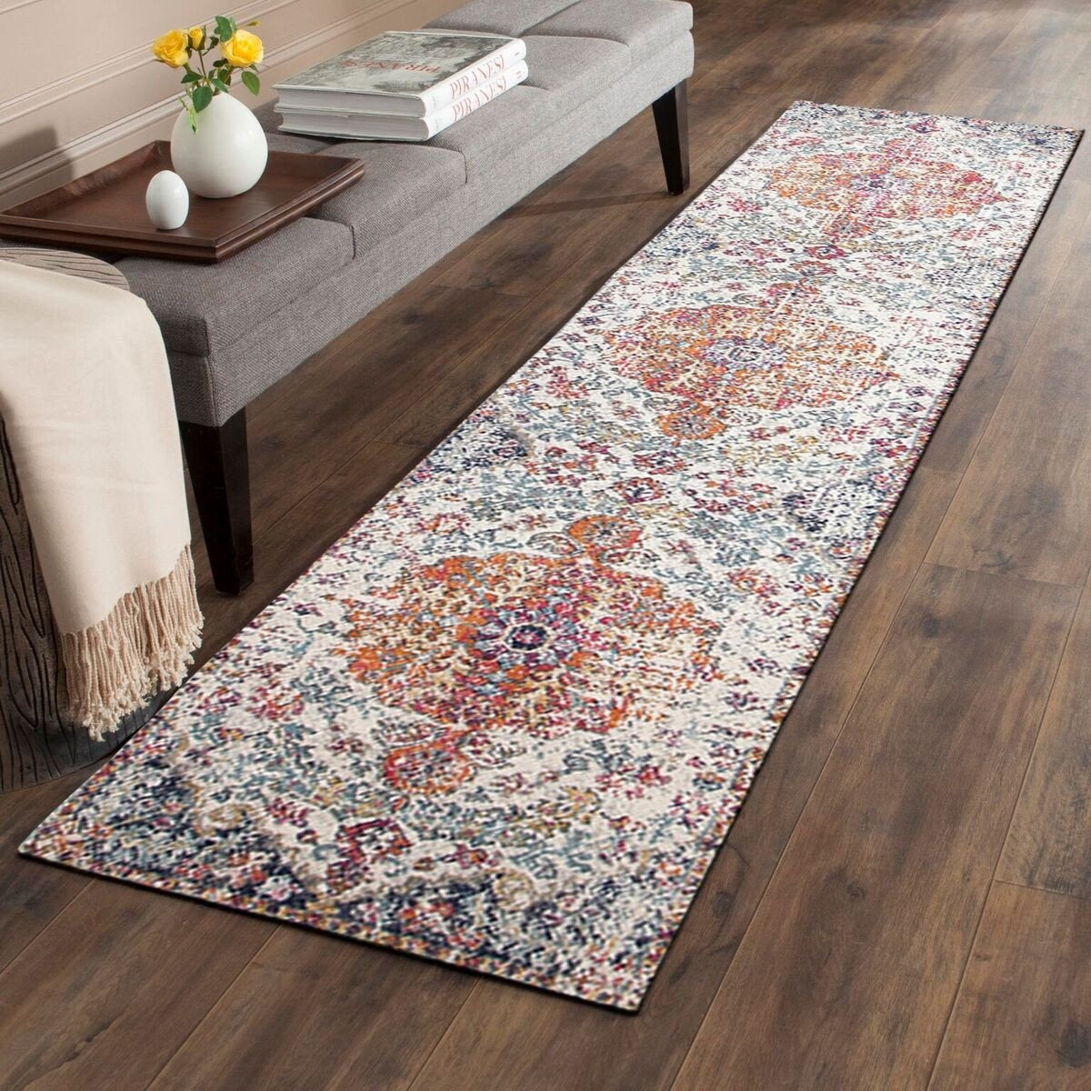 Murias Transitional Multi Coloured Designer Runner Rug - Rugs Of Beauty - 10