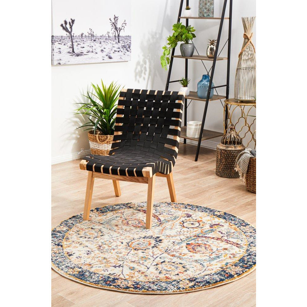 Jotunheim Ivory Multi Navy Border Transitional Round Designer Rug - Rugs Of Beauty - 2