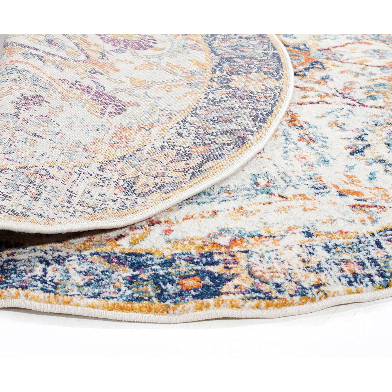 Jotunheim Ivory Multi Navy Border Transitional Round Designer Rug - Rugs Of Beauty - 10