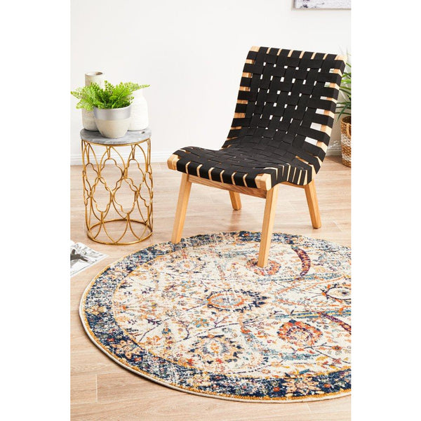 Jotunheim Ivory Multi Navy Border Transitional Round Designer Rug - Rugs Of Beauty - 3