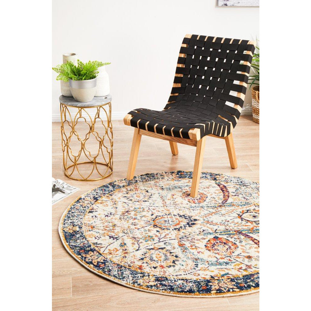 Jotunheim Ivory Multi Navy Border Transitional Round Designer Rug - Rugs Of Beauty - 3