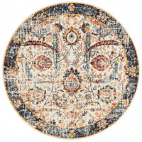Jotunheim Ivory Multi Navy Border Transitional Round Designer Rug - Rugs Of Beauty - 1