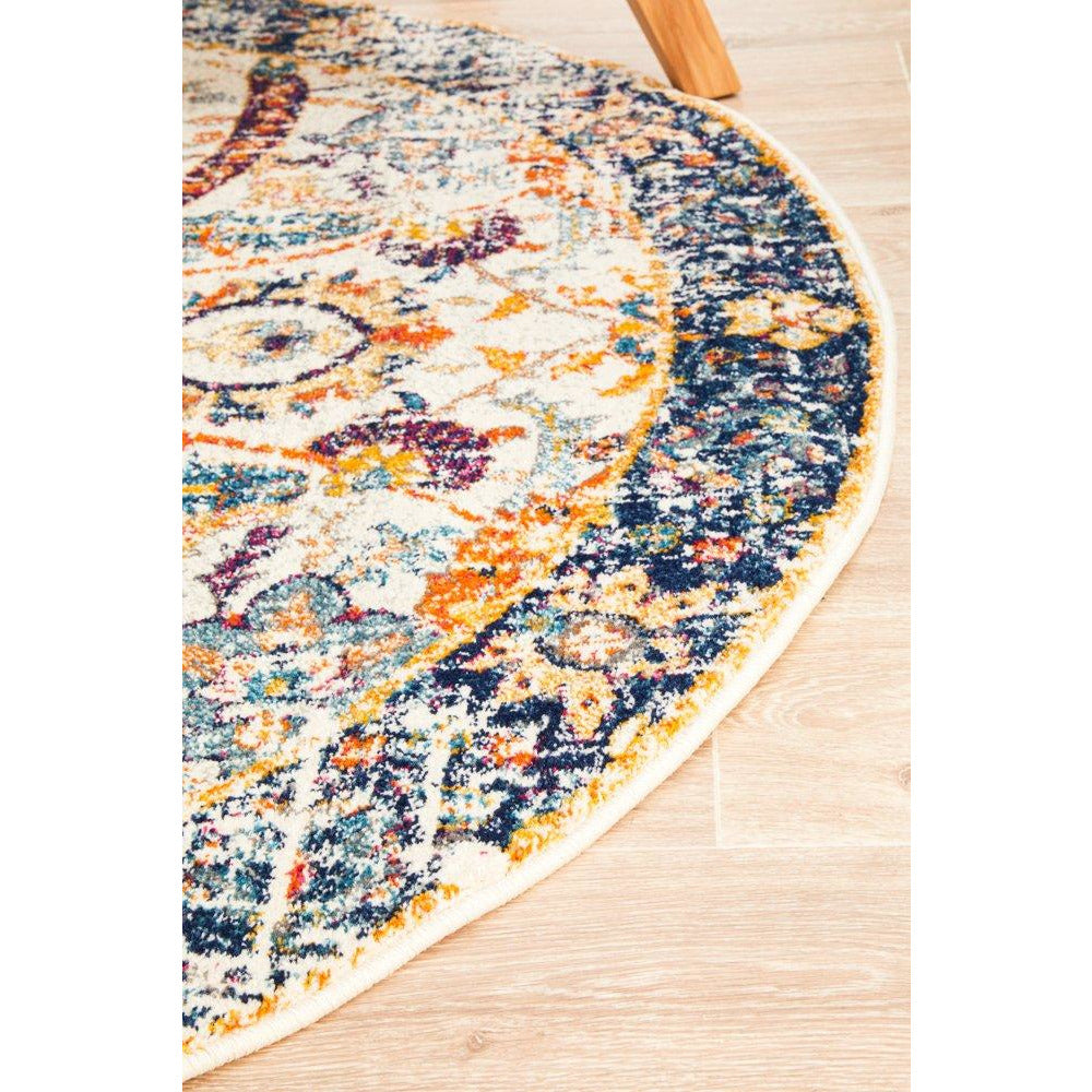 Jotunheim Ivory Multi Navy Border Transitional Round Designer Rug - Rugs Of Beauty - 9
