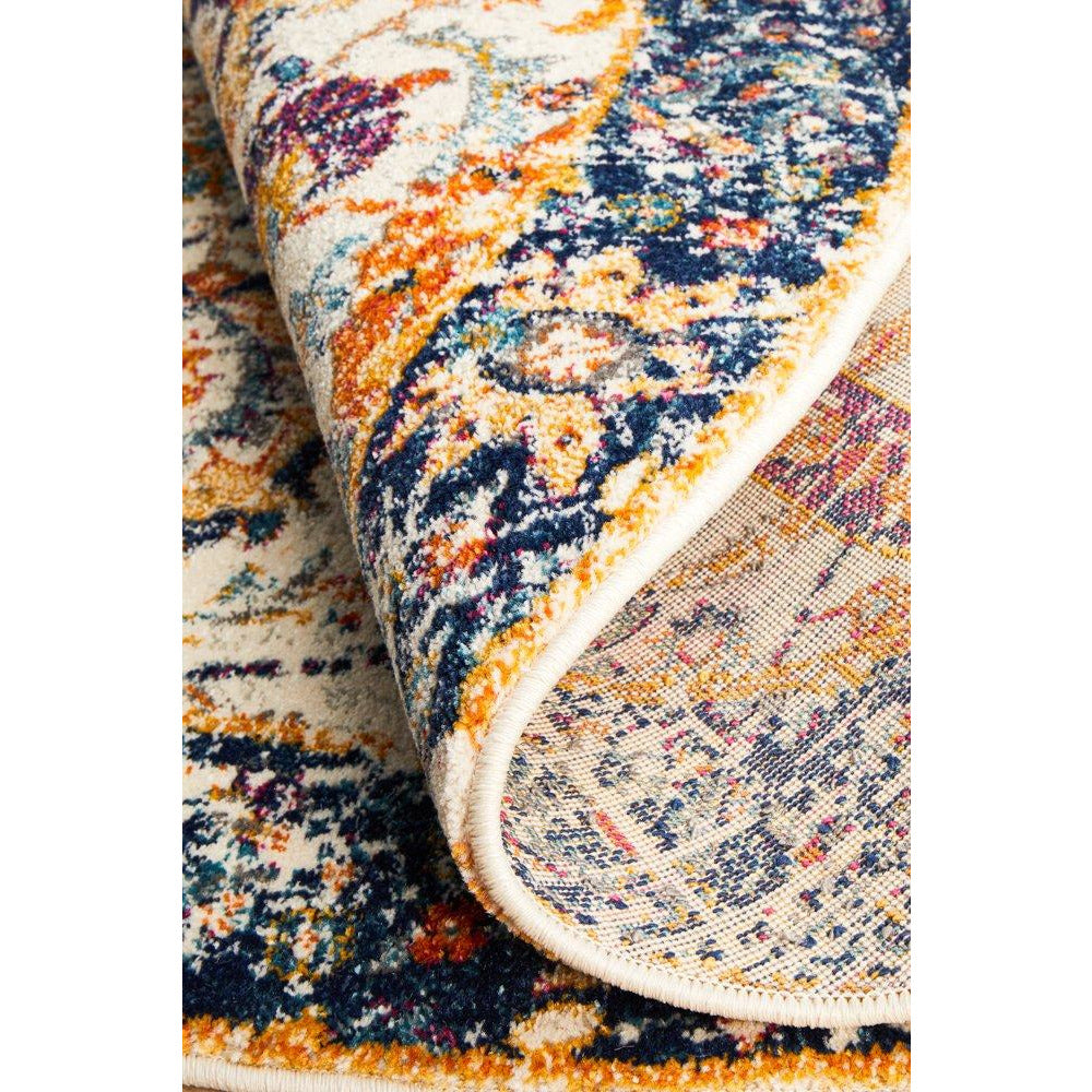 Jotunheim Ivory Multi Navy Border Transitional Round Designer Rug - Rugs Of Beauty - 11