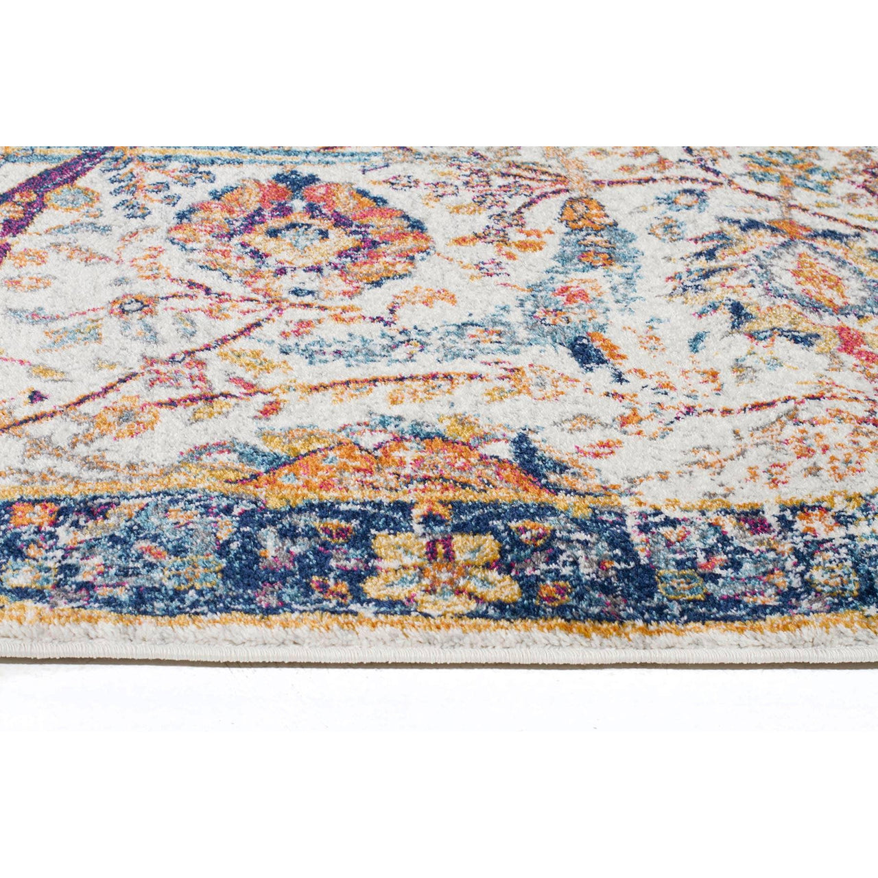 Jotunheim Ivory Multi Navy Border Transitional Designer Runner Rug - Rugs Of Beauty - 3
