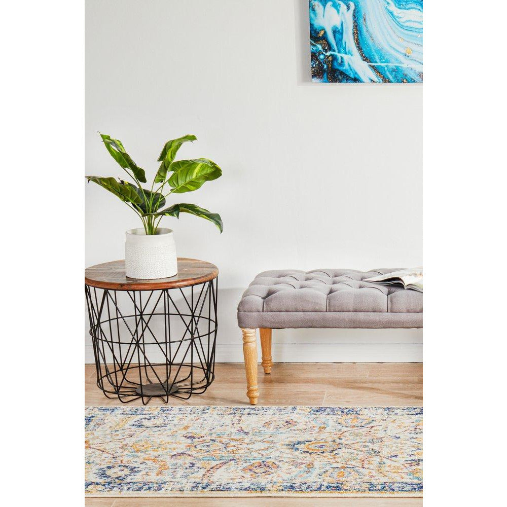 Jotunheim Ivory Multi Navy Border Transitional Designer Runner Rug