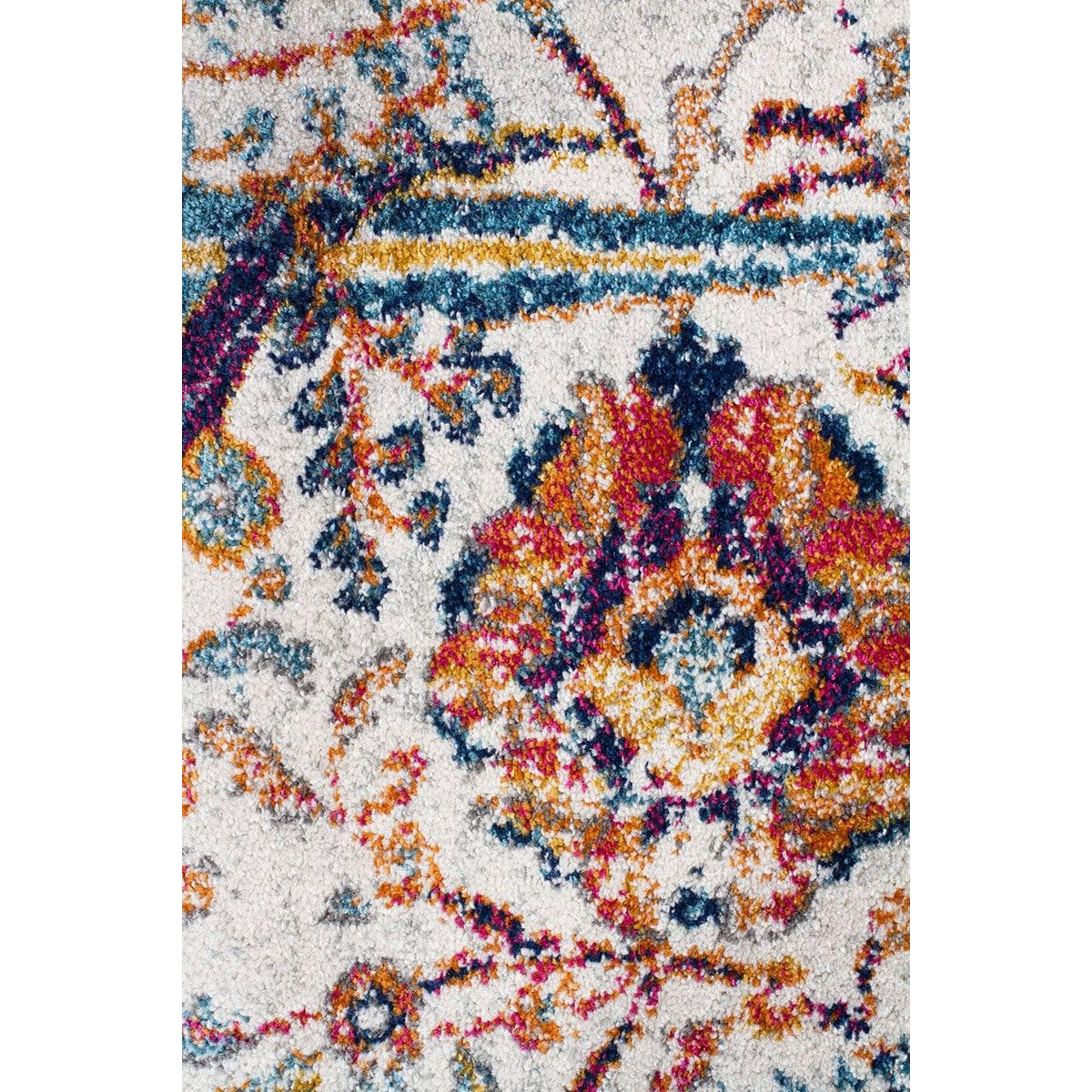 Jotunheim Ivory Multi Navy Border Transitional Designer Runner Rug - Rugs Of Beauty - 4