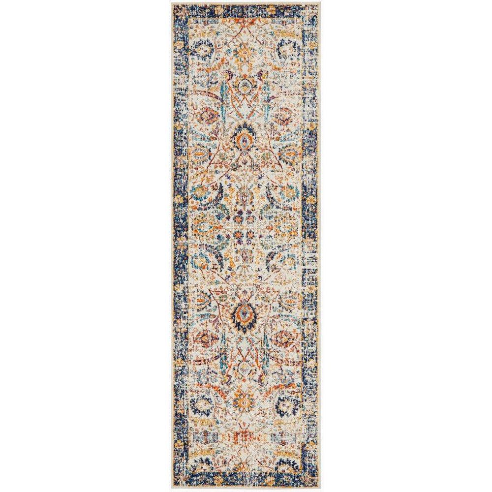 Jotunheim Ivory Multi Navy Border Transitional Designer Runner Rug