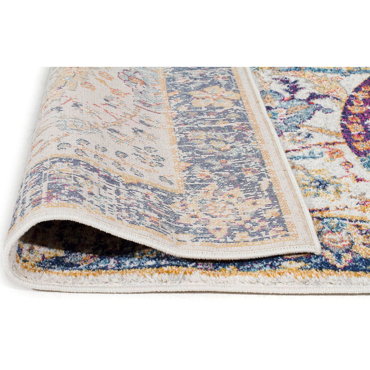 Jotunheim Ivory Multi Navy Border Transitional Designer Runner Rug - Rugs Of Beauty - 5