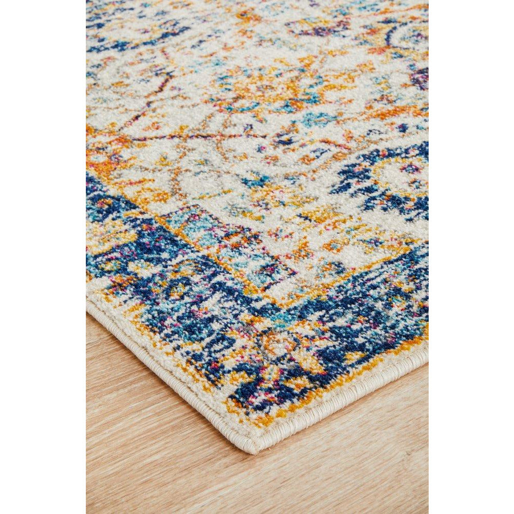 Jotunheim Ivory Multi Navy Border Transitional Designer Runner Rug