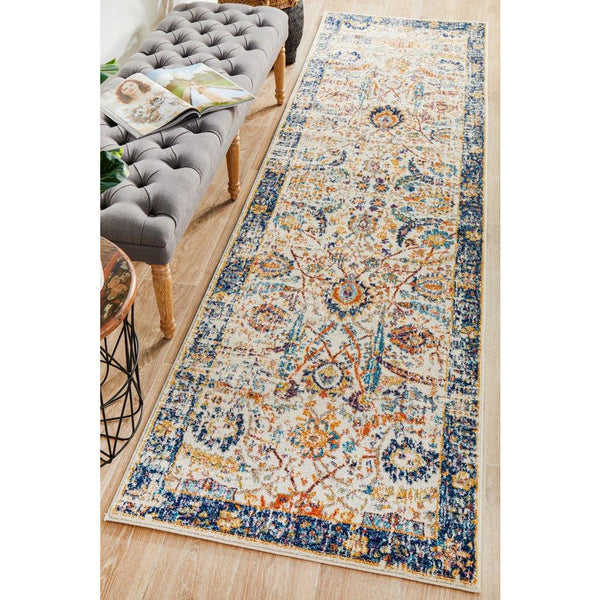 Jotunheim Ivory Multi Navy Border Transitional Designer Runner Rug