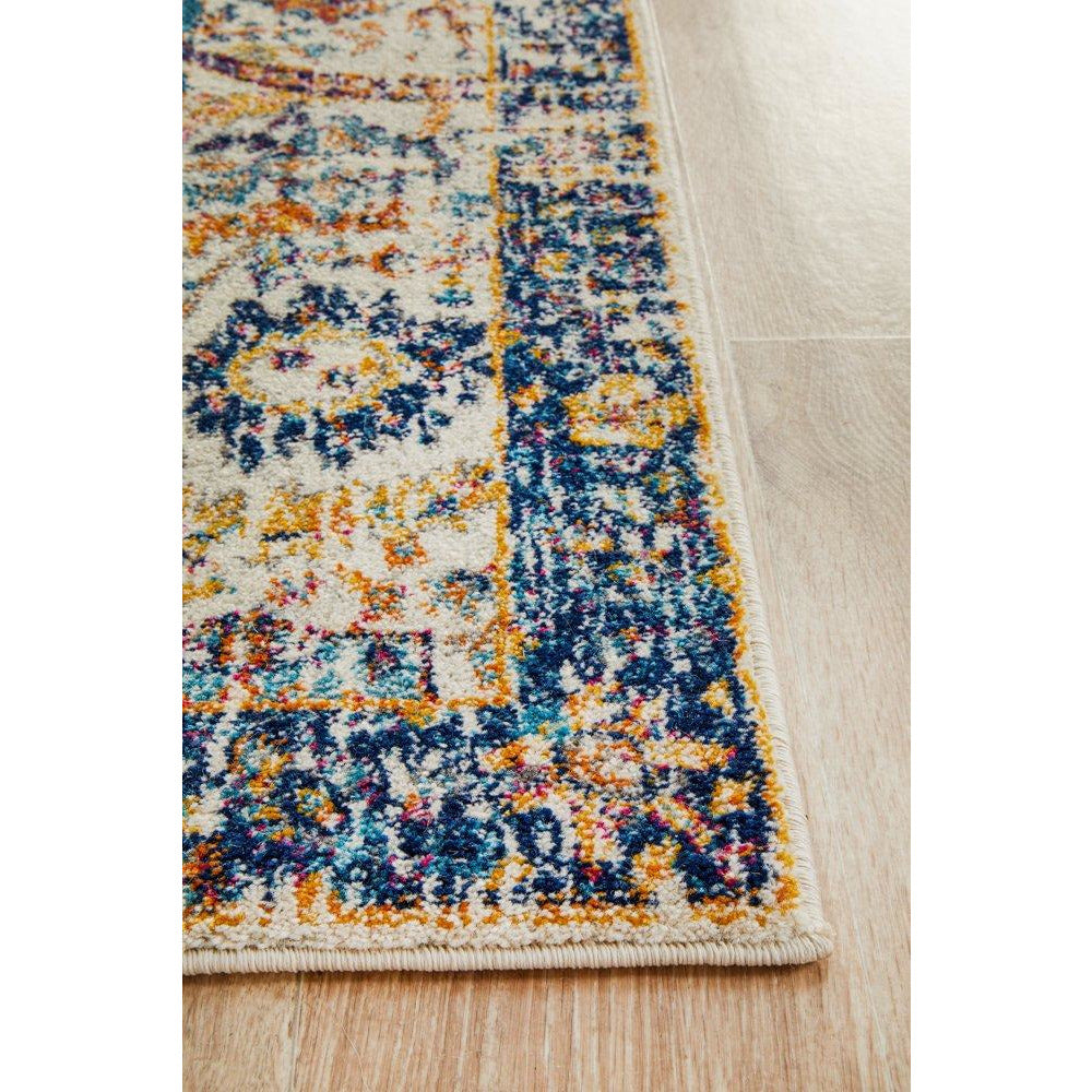 Jotunheim Ivory Multi Navy Border Transitional Designer Runner Rug