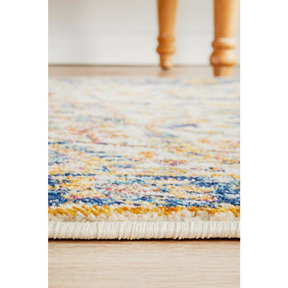 Jotunheim Ivory Multi Navy Border Transitional Designer Runner Rug