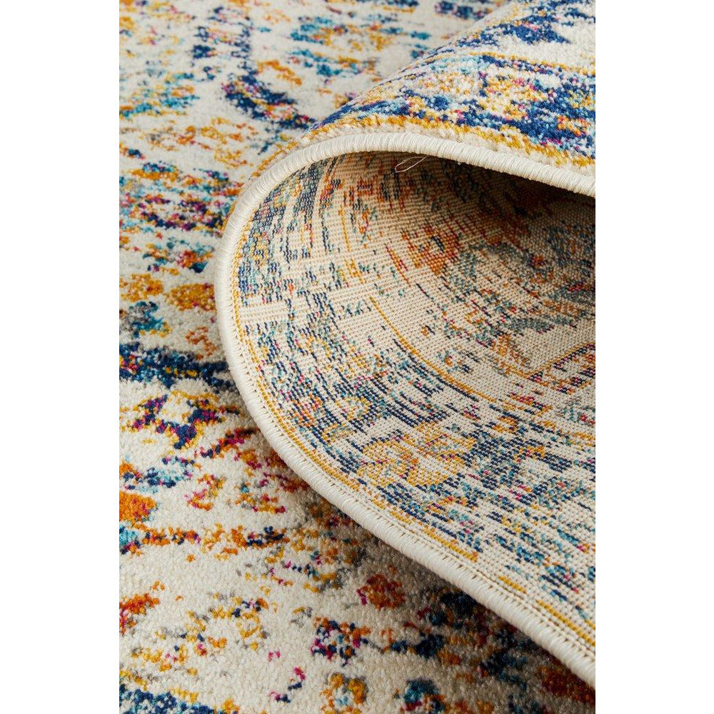 Jotunheim Ivory Multi Navy Border Transitional Designer Runner Rug