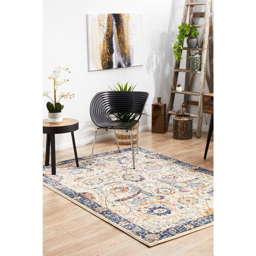 Jotunheim Ivory Multi Navy Border Transitional Designer Rug - Rugs Of Beauty - 4
