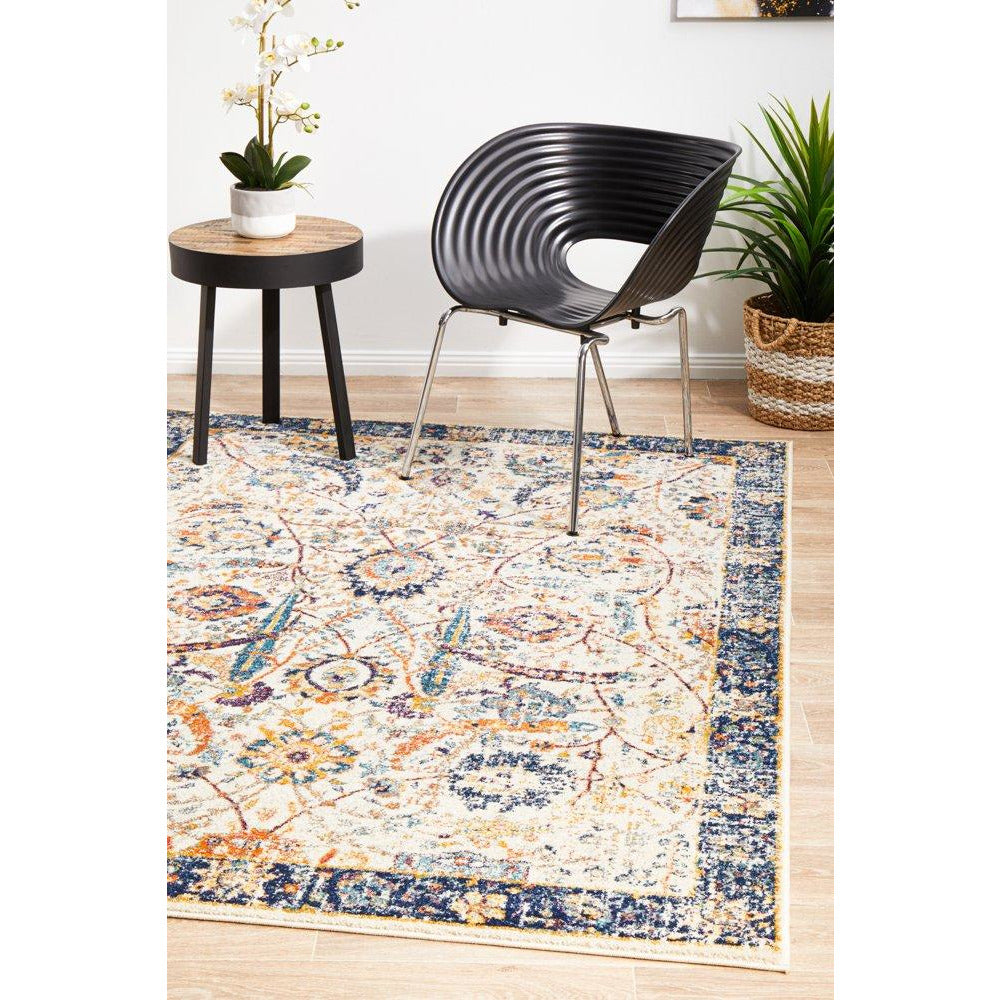 Jotunheim Ivory Multi Navy Border Transitional Designer Rug - Rugs Of Beauty - 3