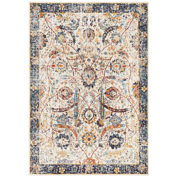 Jotunheim Ivory Multi Navy Border Transitional Designer Rug - Rugs Of Beauty - 1