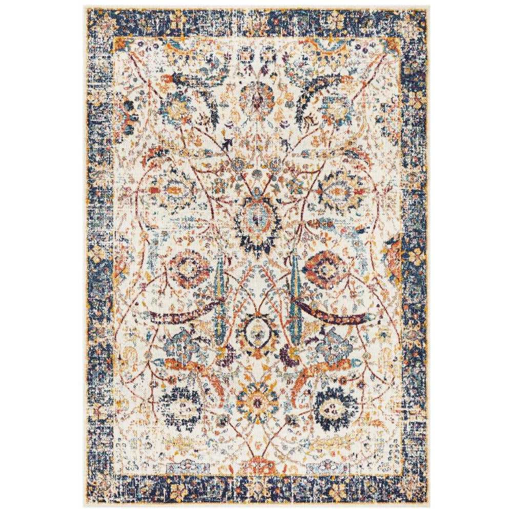 Jotunheim Ivory Multi Navy Border Transitional Designer Rug - Rugs Of Beauty - 1