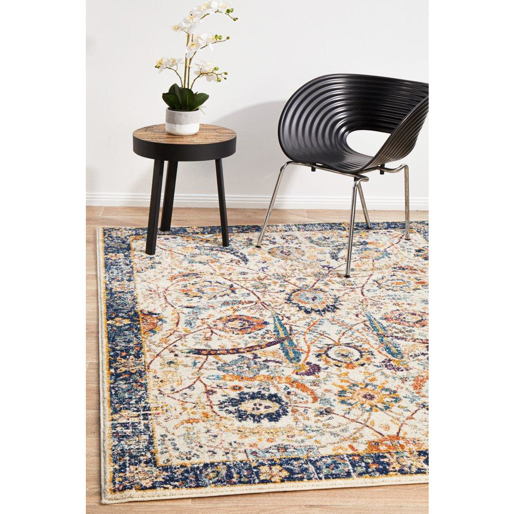 Jotunheim Ivory Multi Navy Border Transitional Designer Rug - Rugs Of Beauty - 2