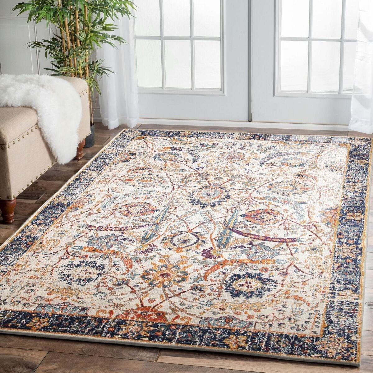 Jotunheim Ivory Multi Navy Border Transitional Designer Rug - Rugs Of Beauty - 6