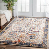 Jotunheim Ivory Multi Navy Border Transitional Designer Rug - Rugs Of Beauty - 6