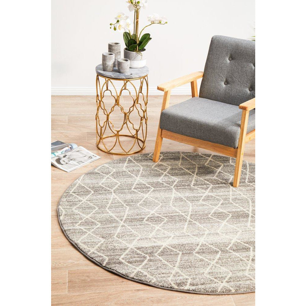 Amirtha Transitional Grey Patterned Round Designer Rug – Rugs Of Beauty
