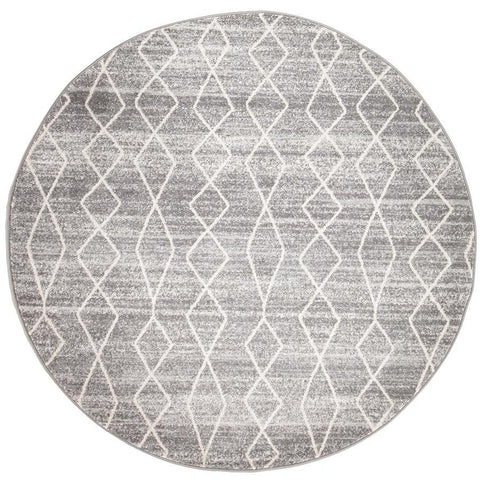 Amirtha Transitional Grey Patterned Round Designer Rug - Rugs Of Beauty - 1