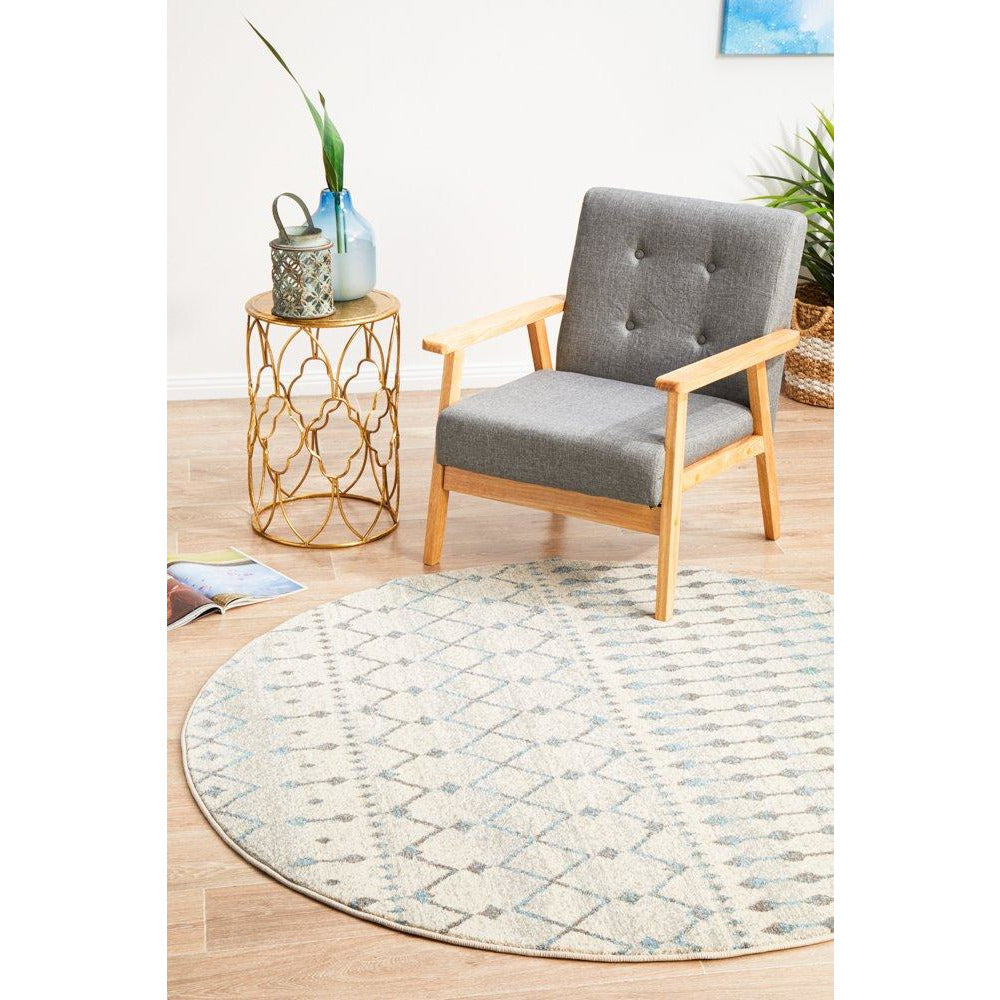 Exeter Blue Grey Beige Patterned Transitional Designer Round Rug - Rugs Of Beauty - 4