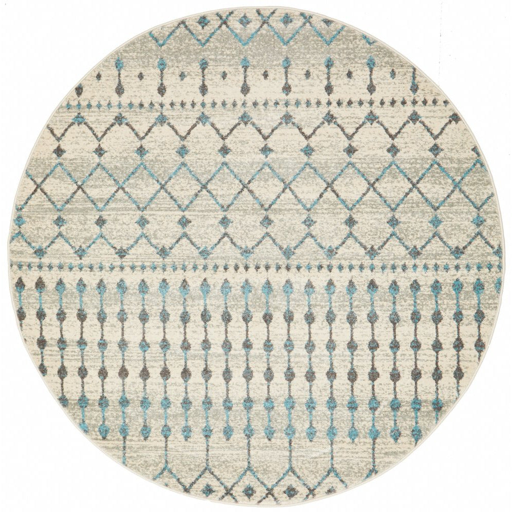 Exeter Blue Grey Beige Patterned Transitional Designer Round Rug - Rugs Of Beauty - 1