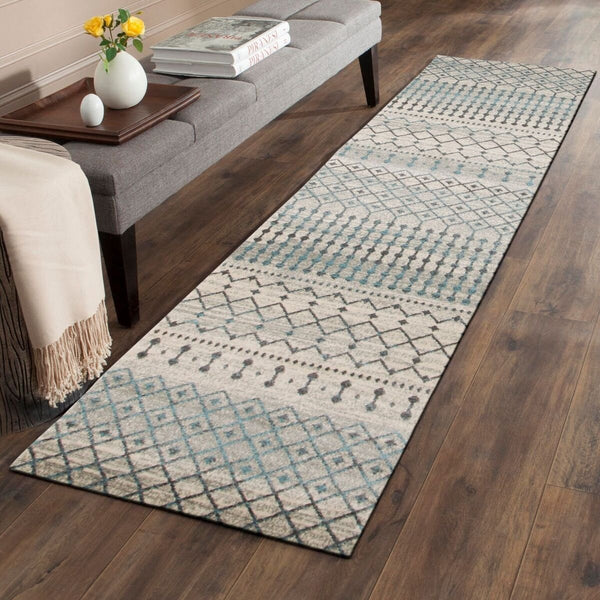 Exeter Blue Grey Beige Patterned Transitional Designer Runner Rug - Rugs Of Beauty - 9