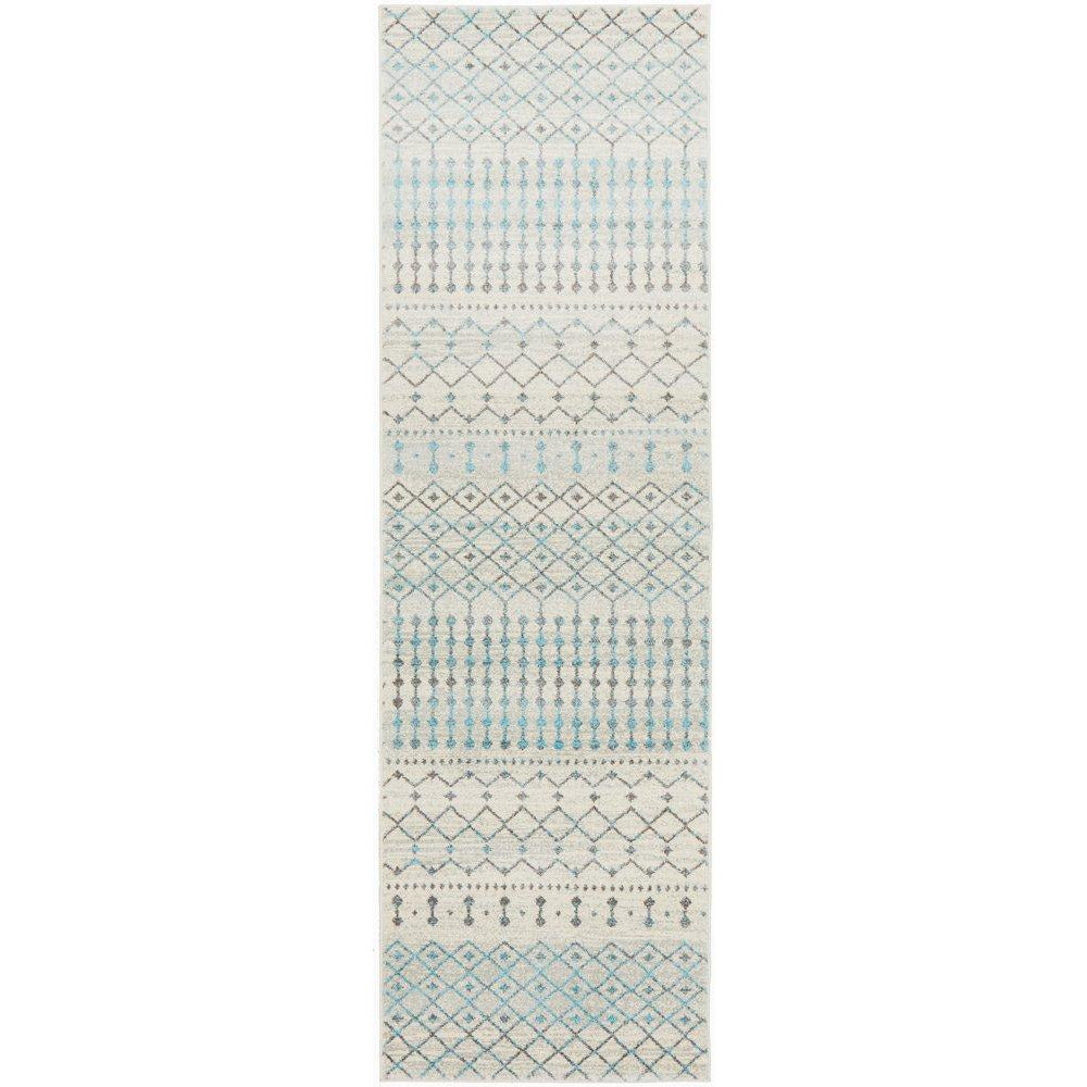 Exeter Blue Grey Beige Patterned Transitional Designer Runner Rug - Rugs Of Beauty - 1