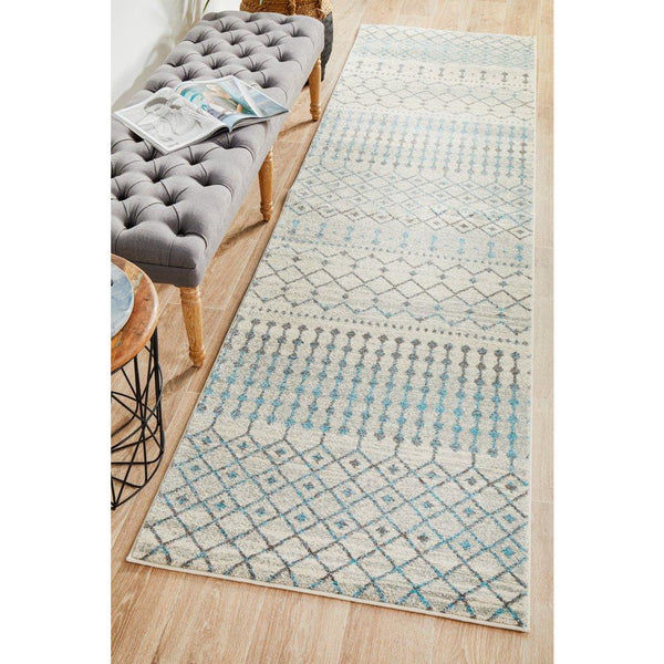 Exeter Blue Grey Beige Patterned Transitional Designer Runner Rug - Rugs Of Beauty - 2