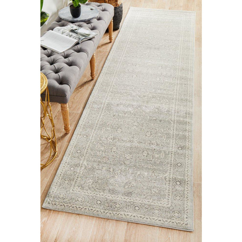 Lemuria Silver Grey Transitional Designer Runner Rug - Rugs Of Beauty - 2