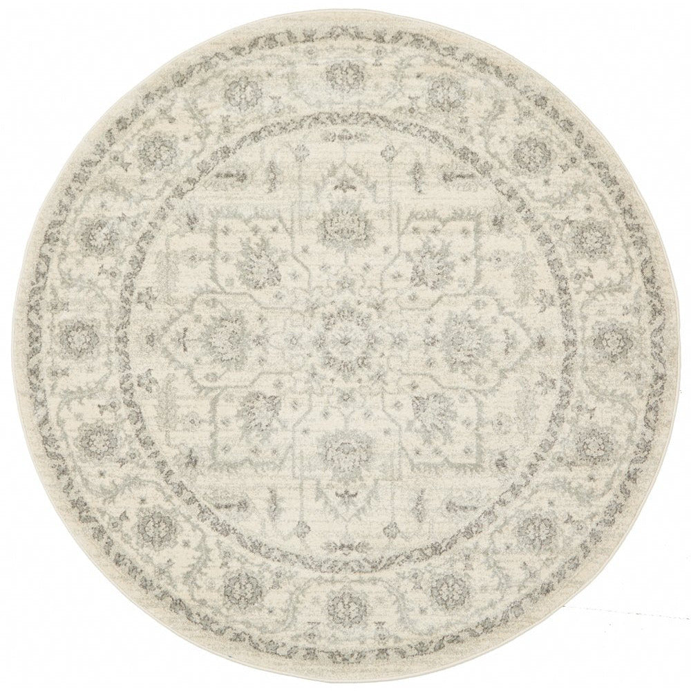 Reynes Transitional Beige Light Grey Round Designer Rug - Rugs Of Beauty - 1