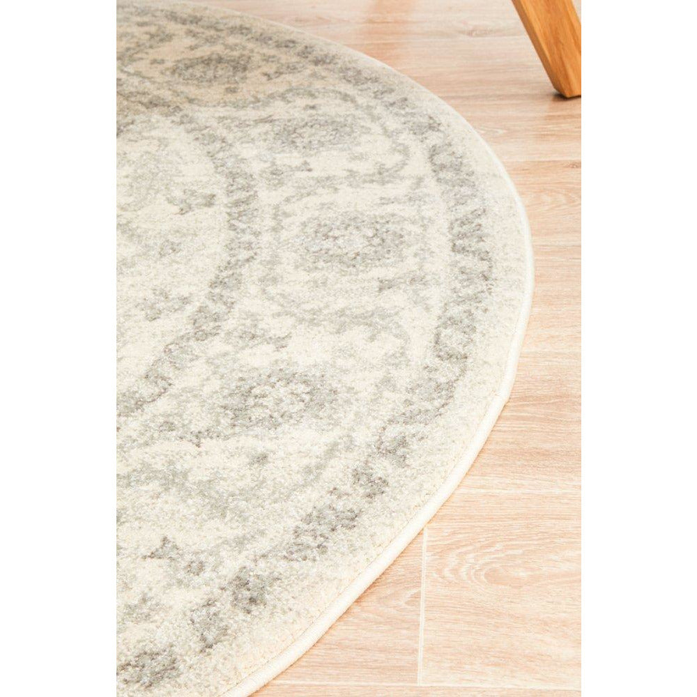 Reynes Transitional Beige Light Grey Round Designer Rug - Rugs Of Beauty - 5