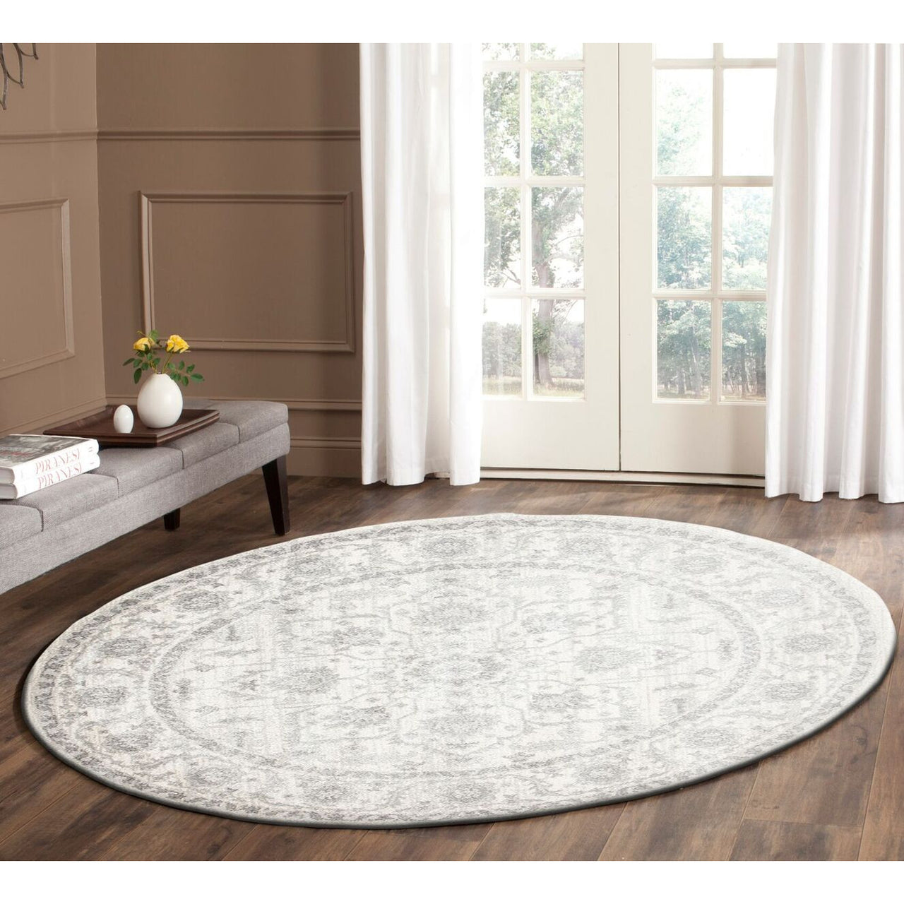 Reynes Transitional Beige Light Grey Round Designer Rug - Rugs Of Beauty - 10