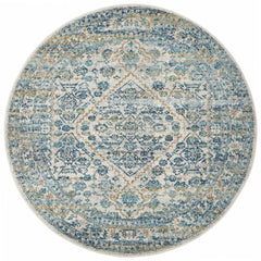 Horus Silver Grey Blue Rust Transitional Patterned Designer Round Rug - Rugs Of Beauty - 1