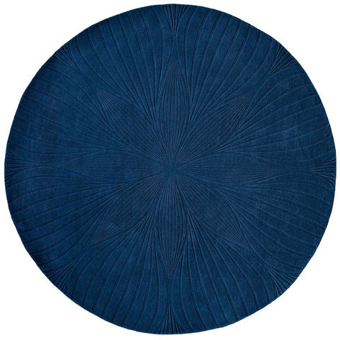 Wedgwood Folia Navy Blue 38308 Wool Designer Round Rug - Rugs Of Beauty - 1