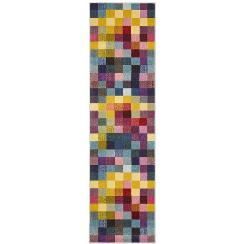 Mubi 3723 Bright Multi Colour Pixel Patterned Modern Runner Rug - Rugs Of Beauty - 1
